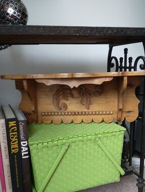 Decorative Carved Wood Wall Shelf - Natural Brown